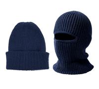 FACHOI Beanie Hat Men Women, Winter Thermal Knit Cuffed Beanie 2 in 1 Balaclava Ski Mask Warm Windproof Stretchy Skull Cap for Outdoors Running Skiing F4-FFZZM (Navy Blue)