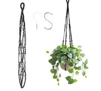 FACHOI Black Macrame Plant Hanger with 2 Hooks, Cotton Rope Hanging Planter Basket for Decor F4-BZZWGJ