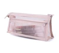 FACHOI Clear Pencil Case for Exams, Transparent Mesh Pencil Case, Double-Layer Pencil Bag Zipper Pen Case for School Home Office Travel F6-SCWSBD (Pink)