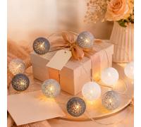 FACHOI Cotton Ball Fairy Lights, 1.5m/4.92ft Battery Powered String Lights, 10 LED Colorful Cotton Ball String Lights for Bedroom Wedding Party Home Christmas Decoration F6-MXQDD (Grey)