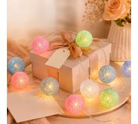 FACHOI Cotton Ball Fairy Lights, 1.5m/4.92ft Battery Powered String Lights, 10 LED Colorful Cotton Ball String Lights for Bedroom Wedding Party Home Christmas Decoration F6-MXQDD (Macaron)
