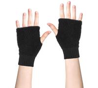 FACHOI Fingerless Gloves for Women, Winter Thermal Knitted Mittens Thicken Plush Warm Half Finger Gloves Wrist Warmers with Thumb Hole for Work Outdoor Gifts F4-MRBZST(Black)
