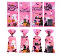FACHOI Halloween Cellophane Bags with Twist Halloween Sweet Bags Pumpkin Spider Candy transparent Tie Trick or Treat Bag F1-WSBZD (B-FSS, One Size)