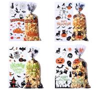 FACHOI Halloween Cellophane Bags with Twist Halloween Sweet Bags Pumpkin Spider Candy transparent Tie Trick or Treat Bag F1-WSBZD (A-TMYZ, One Size)