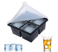FACHOI Large Ice Cube Moulds with Lid, Big Silicone Ice Trays for Freezer, BPA Free and Easy Release, Perfect for Chilled Drinks, Freezer Food, Whiskey and Cocktail, Juice, Coffee (Black-4 Square)