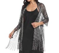 FACHOI Sparkling Metallic Shawls Wraps, Womens Wrap Shawl Black Metallic Scarfs for Weddings Evening Party Formal Dresses F4-WHPJ