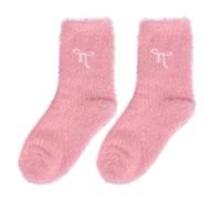 FACHOI Womens Fuzzy Socks, Winter Warm Fluffy Socks Thermal Bed Socks With Bow Thick Fuzzy Fleece Comfy Sock for Winter Christmas Home Sleeping F4-HDJRW (Peach Pink)