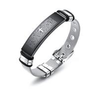 Fachoice Bible Cross Strap Bracelet for Men Vintage Bible Verse Bracelet, Classic Bible Lord Prayer Bracelet Christian Bible Quote Cross Tag Bracelet Men‘s Cool Bible Cross Bracelet Jewelry, One Size,
