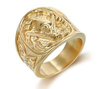 Fachoice Gold Retro Masonic Ring for Men Classic Freemason Symbol Band Ring, Masonic Floral Ring Stylish Mason Ring Men’s Vintage Masonic Compass Jewelry Rock Master Masonic Signet Ring, Stainless