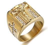 Fachoice Iced Out Crucifix Cross Ring for Men Gold Stylish Jesus Crucifix Ring, Vintage CZ Christ Jesus Cross Ring Men’s Rock Christian Crucifix Jesus Jewelry Classic Crucifix Cross Ring, Stainless
