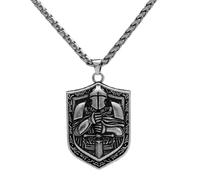 Fachoice Knight Shield Pendant for Men Medieval Templar Necklace Crusader Templar Shield Pendant Crusader Sword Necklace Men Punk Warrior Jewelry, Groß, Stainless Steel, No Gemstone