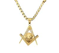 Fachoice Masonic Lion Head Pendant for Men Sparkly Lion Head Necklace, Roaring Lion Necklace Classic Freemason Lion Head Necklace Men’s Triangle Lion Jewelry Vintage CZ Masonic Charm Necklace, Regular