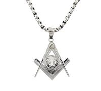 Fachoice Masonic Lion Head Pendant for Men Sparkly Lion Head Necklace, Roaring Lion Necklace Classic Freemason Lion Head Necklace Men’s Triangle Lion Jewelry Vintage CZ Masonic Charm Necklace, Regular