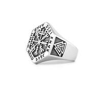 Fachoice Signpost Valknut Knot Ring for Men Nordic Viking Compass Rune Ring Helmet Awe Valknut Jewelry, Stainless Steel, No Gemstone
