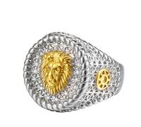 Fachoice Silver Lion Signet Ring for Men Stylish Lion Round Ring, Gold Classic Lion Head Ring Rock Lion Animal Ring Men’s Sparkly Lion Head Jewelry Cool Lion Biker Ring Lion Helm Ring, Stainless Steel