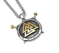 Fachoice Valknut Sword Shield Pendant for Men Viking Valknut Shield Necklace, Norse Crossed Sword Necklace Men’s Punk Valknut Odin Warrior Jewelry Valknut Amulet Circle Charm Necklace