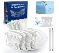 FACIACC 4Pcs Bed Sheet Holder with Lock Strips, Upgrade Fitted Sheet Holder for Corners 2Pcs Non-Slip Sheet clips, Keep Sheets Firm & Tight Fitted All Mattress Sizes Easy Installation(White)