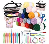 FACIACC 91PCS Crochet Kits with 20Pcs × 25g Yarn for Beginners Adults with Instructions Waterproof Storage Bag Ergonomic Metal Crochet Hooks and Knitting Accessories Tools Crochet Starter Kit-Pink