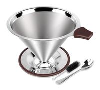 FACIACC Pour Over Coffee Dripper, Professional Stainless Steel Coffee Filter, Paperless and Reusable, Upgraded Double Micro Mesh Filter with Spoon and Silicone Tray, Cleaning Brush (3-4 Cup)