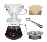FACIACC Pour Over Coffee Maker, 600ml Borosilicate Glass Coffee Pot | with Glass Lid, 50pcs Paper Filter, Pour Over Coffee Dripper and Coffee Scoop for Home Restaurant Café Camping, Clear