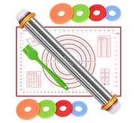 FACIACC Rolling Pin with Thickness Rings Adjustable Stainless Steel 17 inch Rolling Pin and Silicone Baking Mat for Baking Dough, Pizza Pie, Pastries, Pasta and Cookies