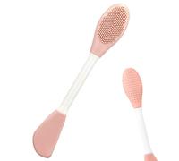 Facial Brush - Double Headed Silicone Face Clay Wash Tool | 16.2 cm Ergonomic Handle Scrubber Applicator | Skin Care Accessory for Travel Shower Washing Makeup Removal Spa Home Beauty Routine