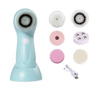 Facial Brush | Facial Tool with 6 Brush Heads - Rechargeable Exfoliation and Massage Device for Nose Cheeks Chin and Forehead