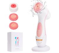 Facial Cleansing Brush, Waterproof Dual-Rotation Face Scrubber Exfoliator with 3 Brush Heads and 2 Adjustable Speeds, Rechargeable Exfoliating Face Brushes for Cleansing and Skin Care (Pink)