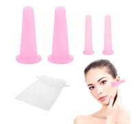 Facial Cupping Set 4 Pcs for Face Silicone Face Cup Use for Facial CareBody Back MassageImprove Blood Circulation Reduce Swelling and Detoxification（Pink）