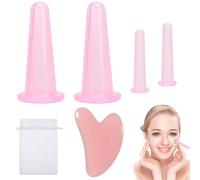 Facial Cupping Set for Face, Cupping Therapy Set, 4 Pcs Silicone Face Cupping Set with 1 Face Massage Tool and 1 Storage Bag, Vacuum Facial Suction Cups for Face Neck Back Eyes Care