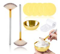 Facial Mask Brush and Bowl Set Large Gold Facial Mixing Bowl 2 Fluffy Fan Brushes 5 Compressed Facial Sponges Headband Professional Mask Applicator Tools for Skincare Routine