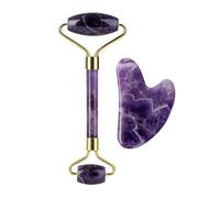 Facial Roller Gua Sha Guouache Natural Scraper Amethyst Rose Jade Stones Roller and Guasha Skin Facelift Tool Set, Type 10