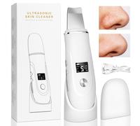 Facial Skin Scrubber, Blackhead Remover Tool with Four Modes Ultrasonic Skin Spatula with Rechargeable Base, LCD Display Pore Scrubber