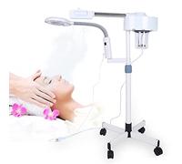 Facial Steamer 2-in-1 Pro on Wheels Ionic Ozone Facial Steamer with LED 5X Magnifying Floor Lamp Machine Hot Mist Function Stand for Personal Home Salon Spa Skin Cleaning