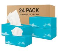 Facial Tissues 2-Ply - Bulk Pack of 24 Boxes (4800 Tissues) | 200 Sheets Each | 100% Virgin Wood Pulp | Soft & Strong | for Home, Office, School | Hygienic Opening. Facial Tissues Bulk Box