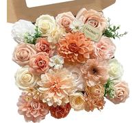 FACINOC Roses Artificial Flowers Orange Fake Flower with Stems for DIY Wedding Bouquets Bridal Baby Shower Centerpiece Table Decorations Silk Faux Floral Arrangements for Party Home Decor Indoor Peach