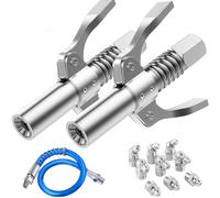 FACITE Grease Gun Coupler Quick Lock and Release Lube Grease Gun Tip 2PCS+12''Grease Gun Tube+9PCS Grease Nipple Nozzle Ends Kit M6-M10 Compatible with All Grease Guns 1/8" Npt 10000PSI