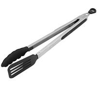FACKELMANN 40281 Multi-Purpose Tongs, 35 cm, Stainless Steel Serving Tongs, Kitchen and BBQ Tongs for Coated Pots and Pans, Plastic, Black/Silver