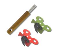 Fackelmann 9943550 Duo Manual Box Opener and Tongue Pull, Can Opener, Butterfly Can Opener, Tin Opener, Tongue Pull, Stainless Steel, Wood, Red, Green, Brown, 16.8 x 2 x 2 cm