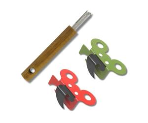 Fackelmann 9943550 Duo Manual Box Opener and Tongue Pull, Can Opener, Butterfly Can Opener, Tin Opener, Tongue Pull, Stainless Steel, Wood, Red, Green, Brown, 16.8 x 2 x 2 cm