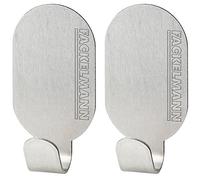 Fackelmann Adhesive Hooks Set Oval 1x2in 2 Pieces of Stainless Steel, Stainless-Steel, Silver, 4.7 x 2.4 x 2 cm