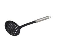 Fackelmann Draining Spoon 33 cm Oval Handle, Drip Spoon for Coated Pans and Pots Kitchen Utensil Made of High-Quality Stainless Steel and Plastic (Colour: Silver/Black) Quantity: 1 Piece