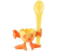 Fackelmann Egg Cup and Egg Spoon Chicky of Plastic, Yellow/Orange, 1.8 x 1.9 x 2.9-Inch