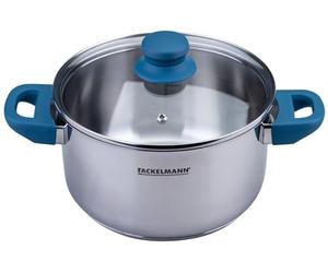 FACKELMANN Essential Cooking Pot Diameter 20 cm Stainless Steel Ergonomic Soft-Touch Handles Modern Design Suitable for All Hobs Blue