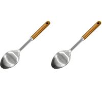 Fackelmann FSC Acacia Stainless Steel Solid Spoon, Serving Spoon, Cooking Spoon, Dimensions: 31x7.5x3cm, Colour: Brown & Silver (Pack of 2)
