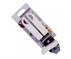 Fackelmann Geared Can Opener & Magnet, Stainless Steel & Plastic Handles, Food Safe Handheld Manual Tin Opener, Multifunctional Bottle Cap Opener, Comfortable Grip, Sharp Cutting Blades, White, 19cm