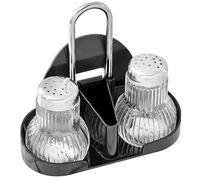 FACKELMANN Griffmenage RUBIN Spice Rack with Salt and Pepper Shakers, Toothpick Container and Card Holder (Colour: Silver/Transparent/Black), Quantity: 1 Piece
