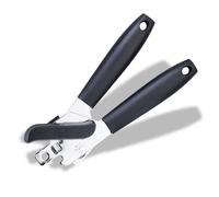 Fackelmann INITIAL Can Opener Stainless Steel, Plastic Handle, Food Safe Handheld Manual Tin Opener, Multifunctional with Bottle Cap Opener, Comfortable Handle, Sharp Cutting Blades, Black, 20cm