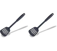 Fackelmann Initial Slotted Turner, Plastic, Fish Slice, Non-Stick Kitchen Cooking Spatula, Anti-Scratch, Burger Flipper, Heat-Resistant, Cooking Draining & Frying BBQ Utensil, 31.5cm (Pack of 2)