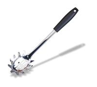 Fackelmann Initial Spaghetti Spoon, Stainless Steel with Plastic Handle, Kitchen Server, Pronged Pasta Fork with Slotted Holes, Serving Spoon, Scoop & Drain, 32cm, Silver